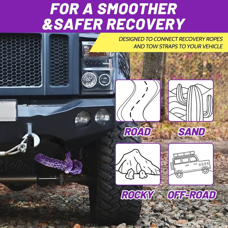 Perantlb Soft Shackle 1/2,3/8" X 22 Inch (50000/47000LBS) Breaking Strength,Synthetic Soft Shackle Rope with Sleeves for SUV,ATV,Truck&More (1/2x22ft Purple) - Image 3